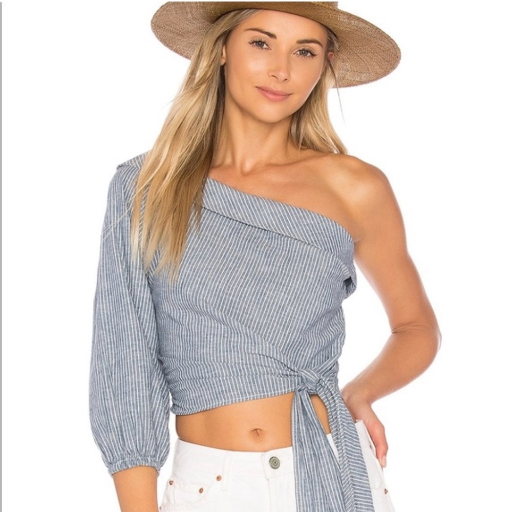 Free People Blue Striped One-Shoulder Blouse